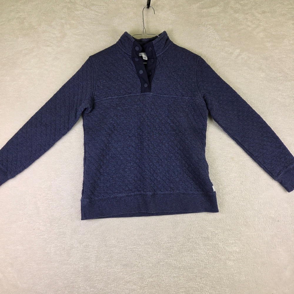 Eddie Bauer Women Navy Blue Quilted Snap Mock Neck Pullover Sweatshirt